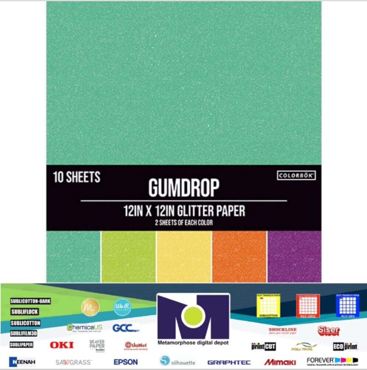 Colorbök 12" x 12" Glitter Card Stock Paper Pad - Gumdrop 74642 by American Crafts